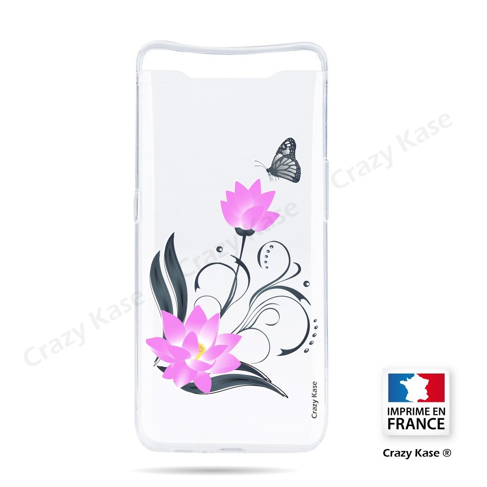 Coque compatible Galaxy A80 souple Fleur de lotus et papillon- Crazy Kase