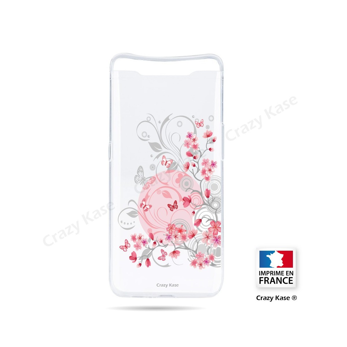 Coque compatible Galaxy A80 souple Fleurs et papillons -  Crazy Kase