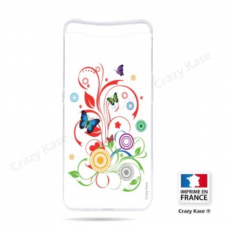 Coque compatible Galaxy A80 souple  Papillons et Cercles sur fond blanc - Crazy Kase