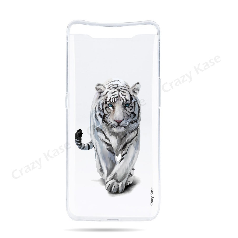 Coque compatible Galaxy A80 souple Tigre blanc - Crazy Kase