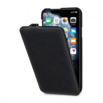 Etui compatible iPhone 11 Pro ultraslim grainé noir en cuir véritable - Stilgut