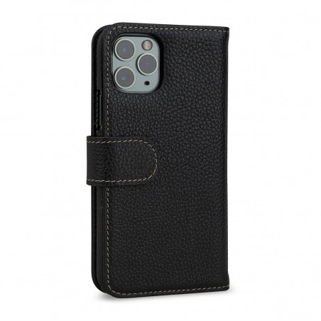 Etui compatible avec iPhone 11 porte-cartes grainé Noir en cuir véritable - Stilgut