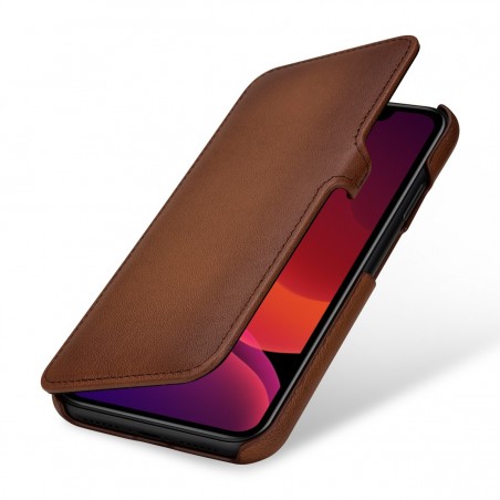 Etui compatible iPhone 11 book type marron en cuir véritable - Stilgut
