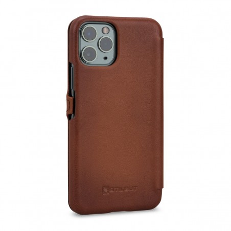 Etui compatible iPhone 11 Pro book type marron en cuir véritable - Stilgut