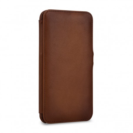Etui compatible iPhone 11 Pro Max book type marron en cuir véritable - Stilgut