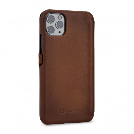 Etui compatible iPhone 11 Pro Max book type marron en cuir véritable - Stilgut