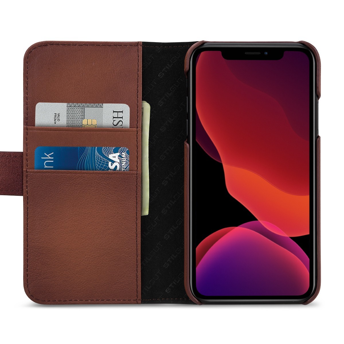 Etui compatible avec iPhone 11 porte-cartes marron en cuir véritable - Stilgut