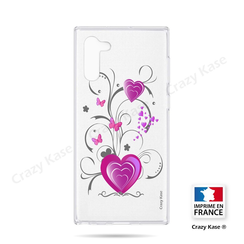 Coque compatible Galaxy Note 10 souple Coeur et papillon - Crazy Kase