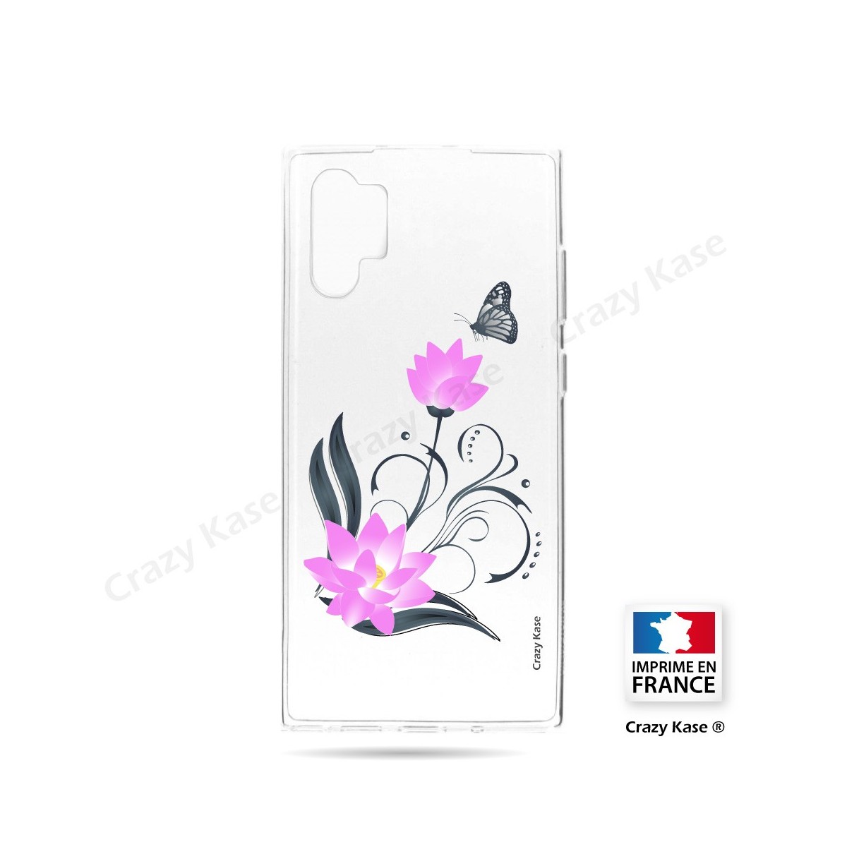 Coque compatible Galaxy Note 10 Plus souple Fleur de lotus et papillon- Crazy Kase