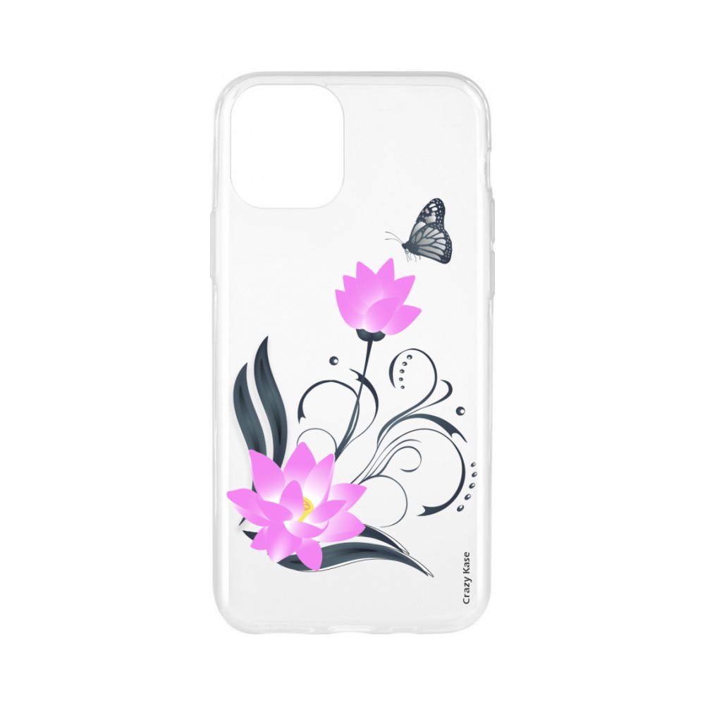 Coque pour iPhone 11 Pro Max souple motif Fleur de lotus et papillon - Crazy Kase