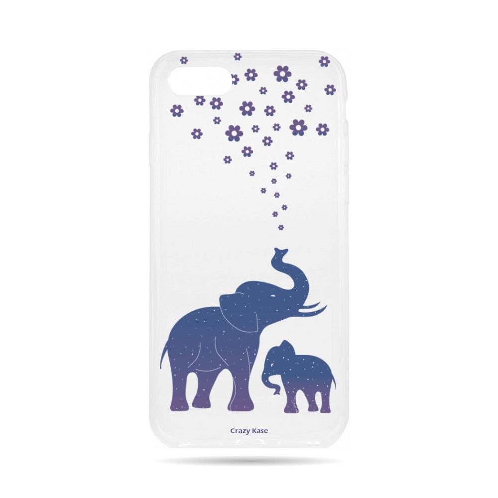 Coque iPhone 7 Transparente souple motif Eléphant Bleu - Crazy Kase