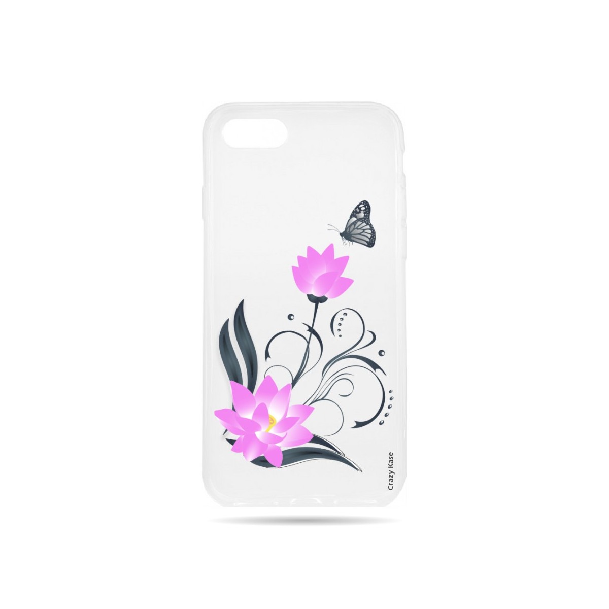 Coque iPhone 7 souple motif Fleur de lotus et papillon- Crazy Kase