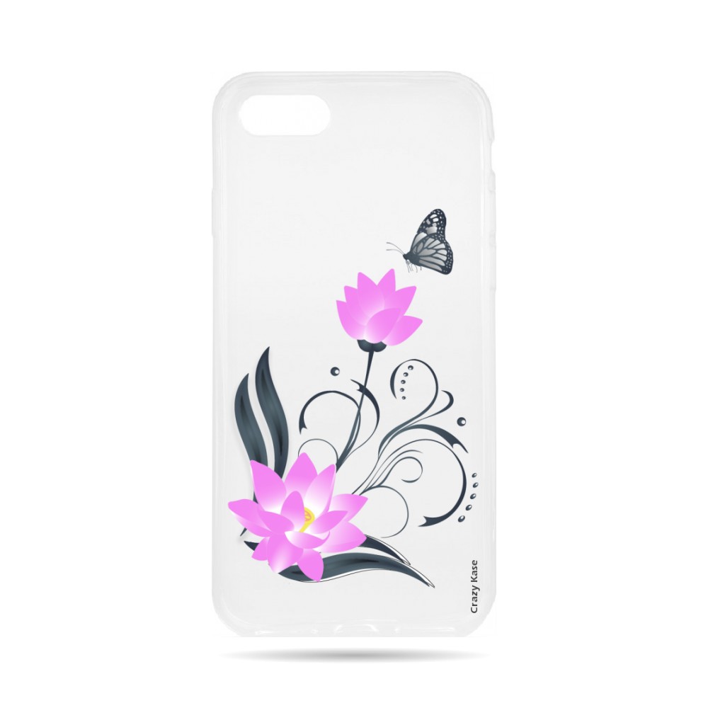 Coque iPhone 7 souple motif Fleur de lotus et papillon- Crazy Kase