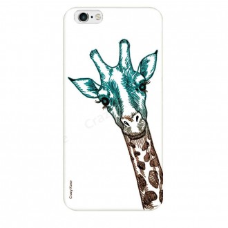Coque iPhone 6 / 6s souple motif Tête de Girafe sur fond blanc - Crazy Kase