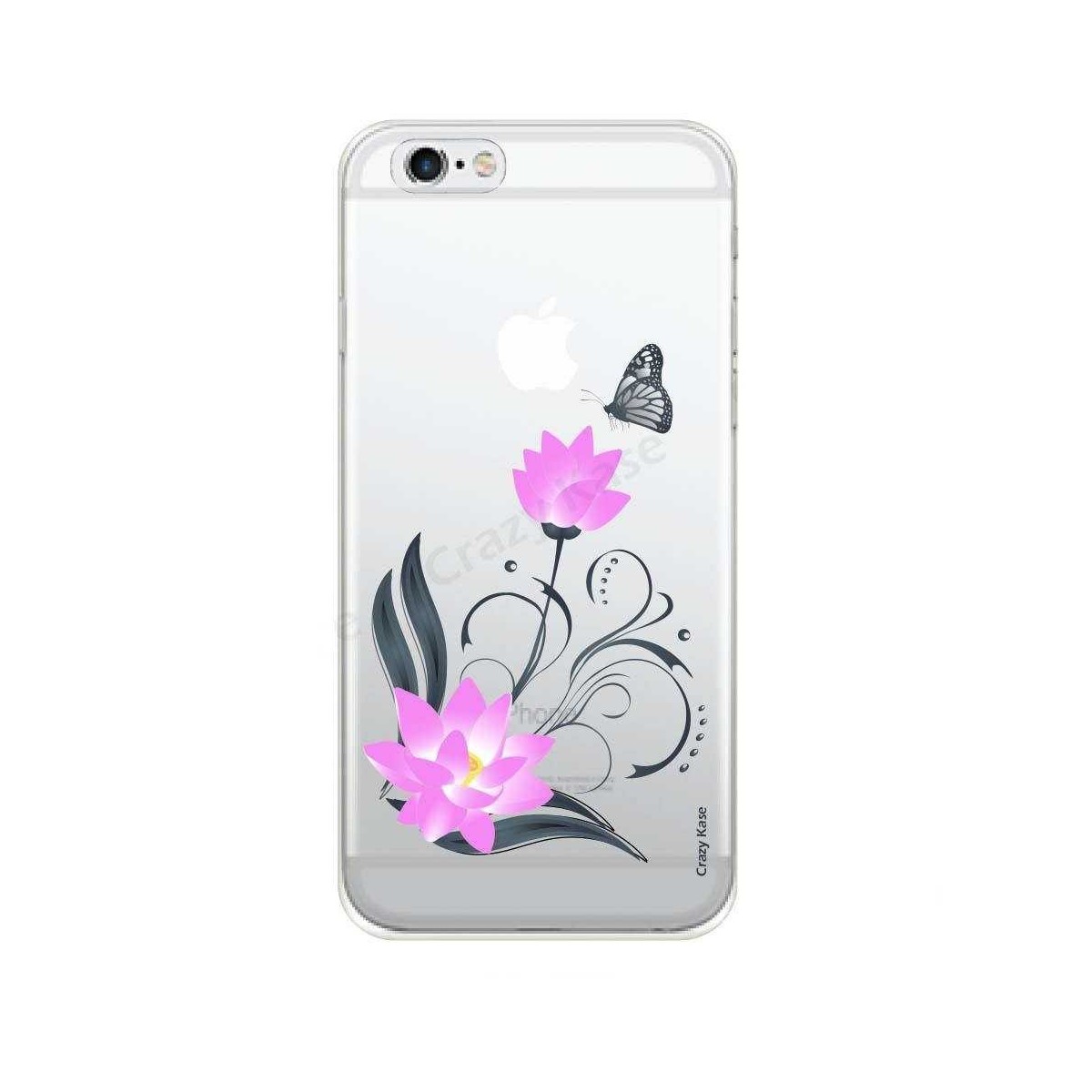 Coque iPhone 6 / 6s souple motif Fleur de lotus et papillon- Crazy Kase