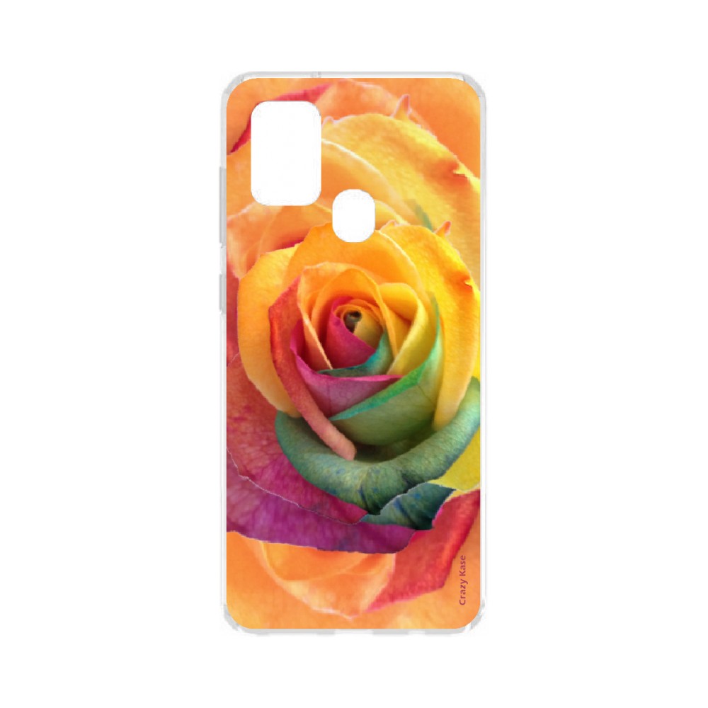 Coque Samsung Galaxy A21s souple Rose fleur colorée Crazy Kase