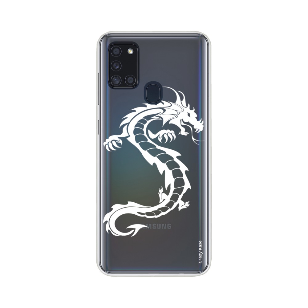 Coque Samsung Galaxy A21s souple Dragon blanc Crazy Kase