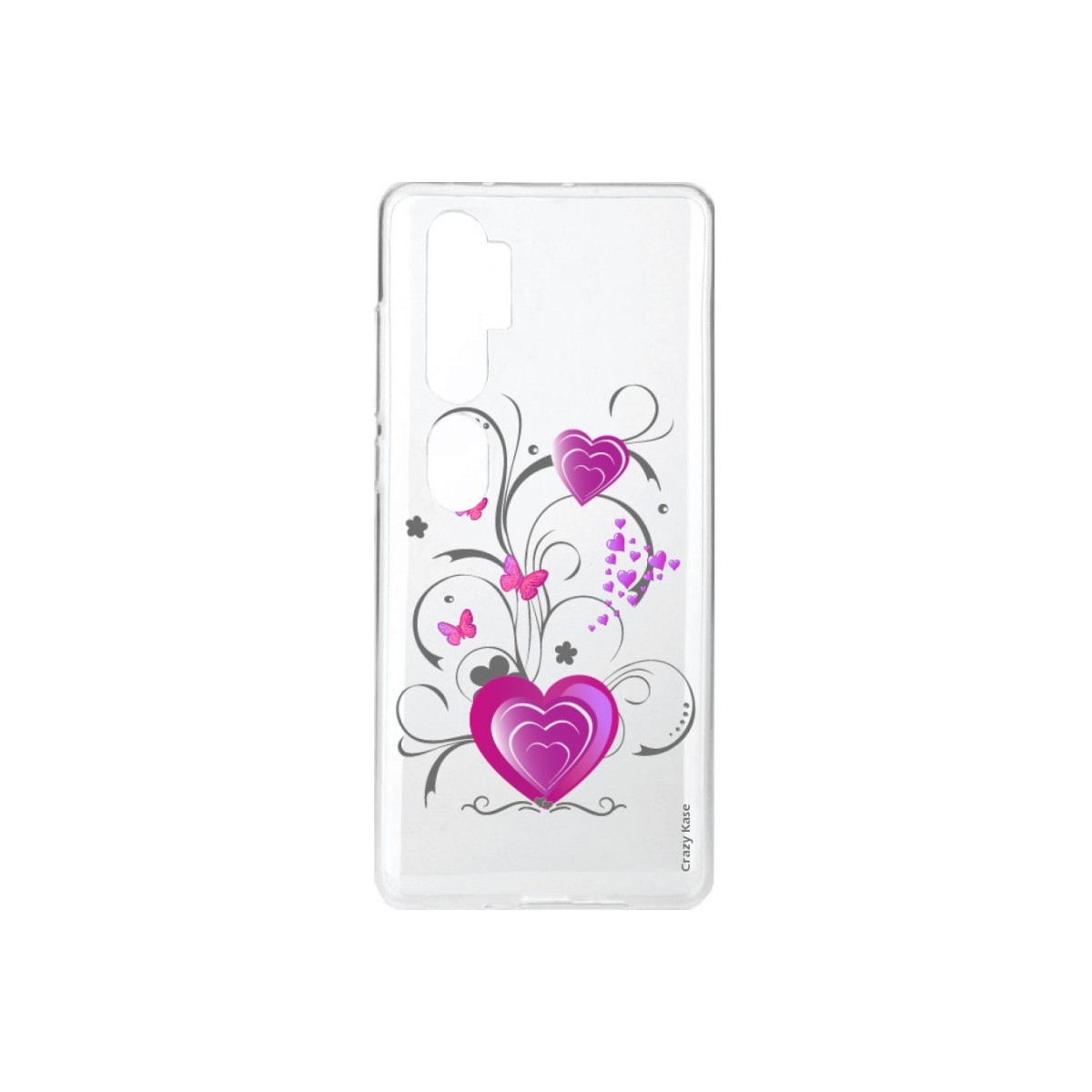 Coque pour Xiaomi Mi Note 10 souple Coeur et papillon Crazy Kase