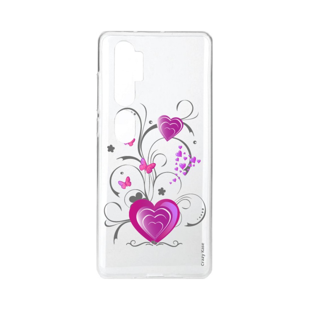 Coque pour Xiaomi Mi Note 10 souple Coeur et papillon Crazy Kase