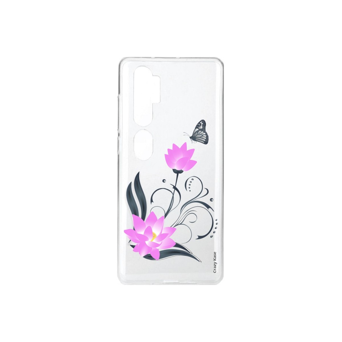 Coque pour Xiaomi Mi Note 10 souple Fleur de lotus et papillon Crazy Kase