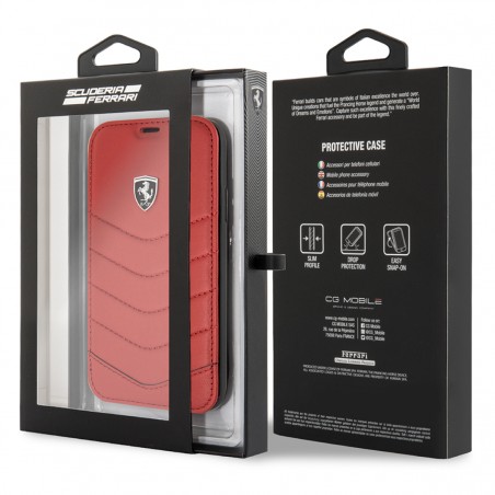 Etui iPhone X Porte-cartes en cuir véritable Rouge - Ferrari