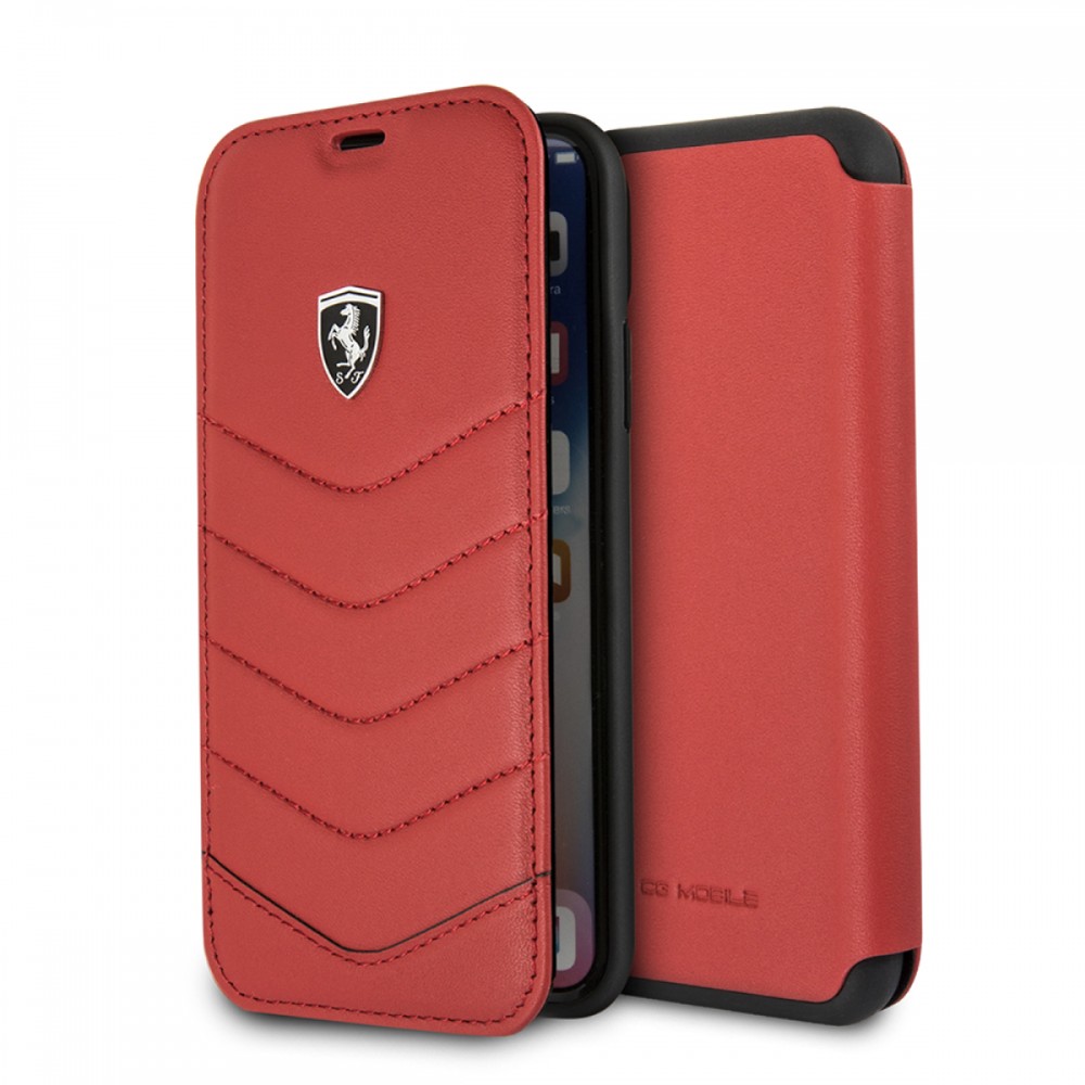 Etui iPhone X Porte-cartes en cuir véritable Rouge - Ferrari