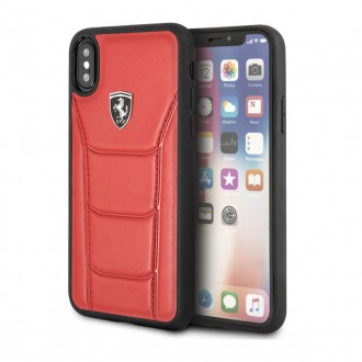 Coque iPhone X rouge en cuir véritable - Ferrari
