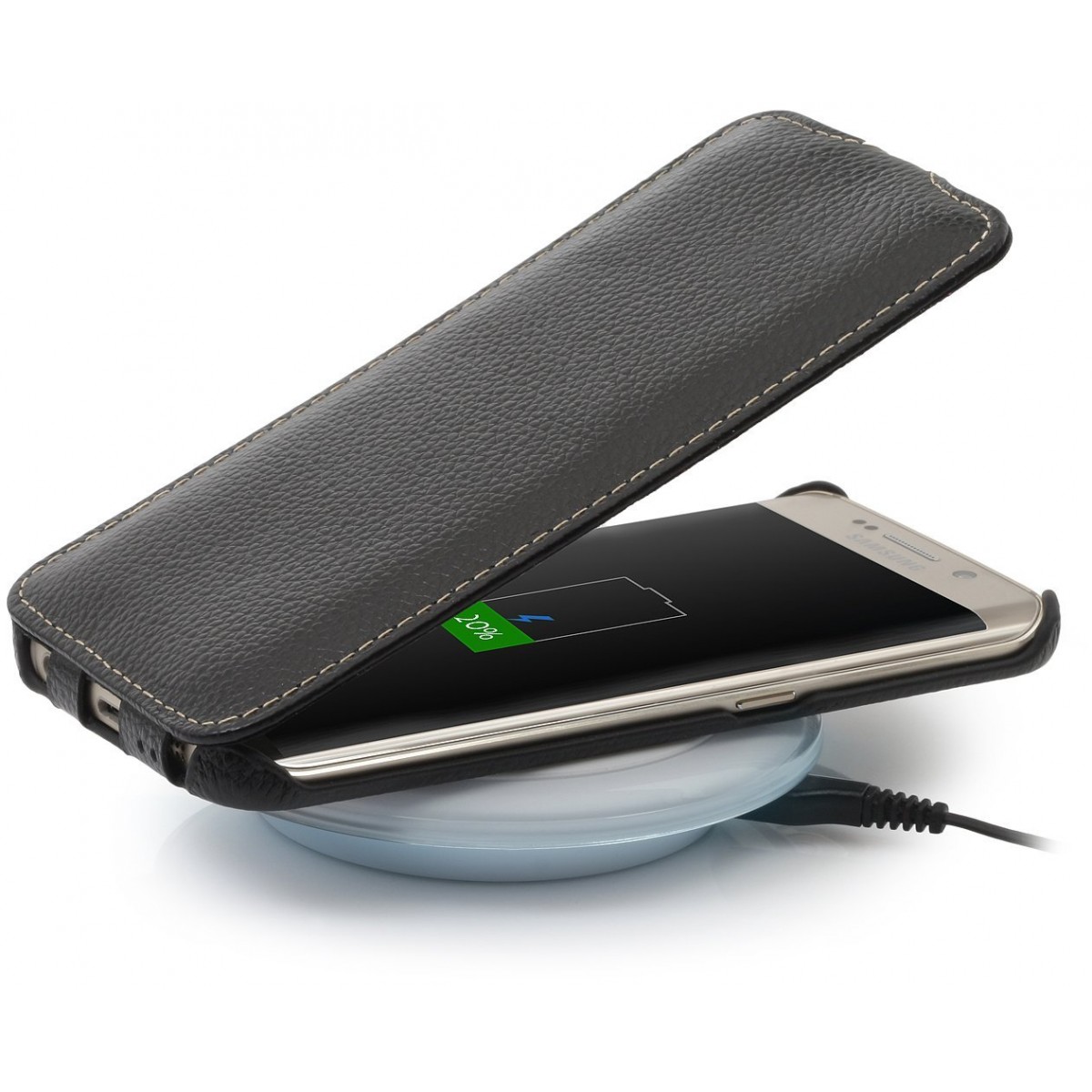 Samsung Galaxy S6 Edge en cuir véritable noir, UltraSlim
