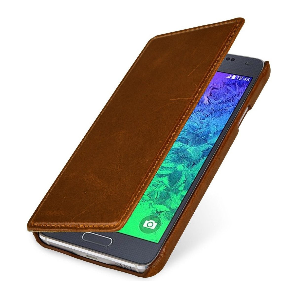 Etui pour Samsung Galaxy Alpha en cuir véritable cognac, Book Type