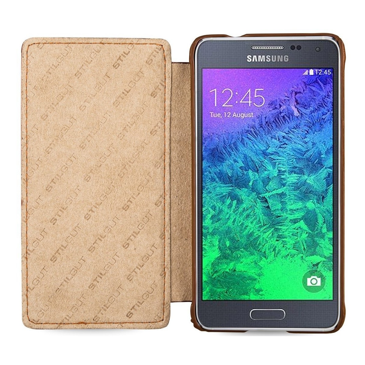 Etui pour Samsung Galaxy Alpha en cuir véritable cognac, Book Type