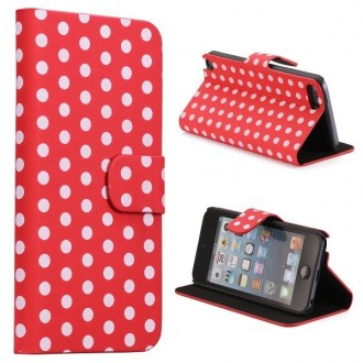 Etui cuir rouge à pois blanc ouverture horizontale pour Apple iPod Touch 5