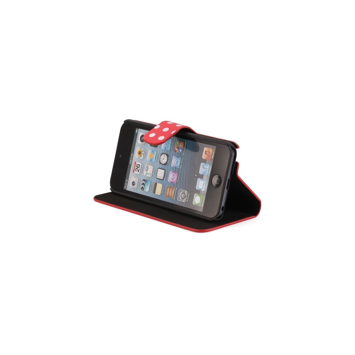 Etui cuir rouge à pois blanc ouverture horizontale pour Apple iPod Touch 5