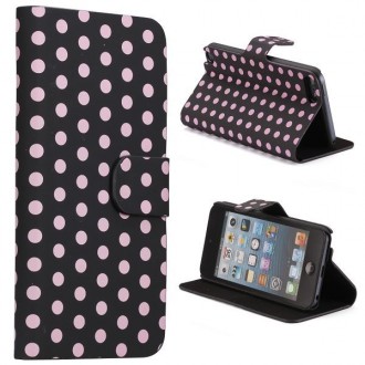 Etui cuir noir à pois blanc ouverture horizontale pour Apple iPod Touch 5