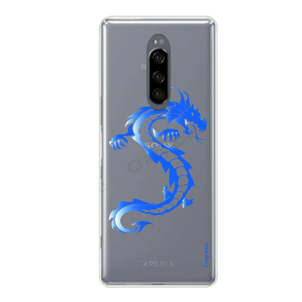 Coque compatible Xperia 1 souple Dragon bleu - Crazy Kase