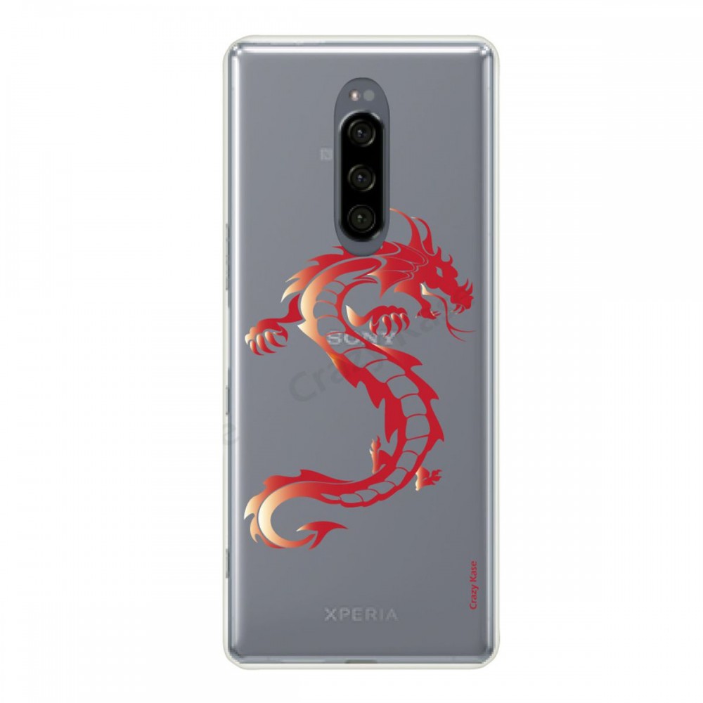 Coque compatible Xperia 1 souple Dragon rouge - Crazy Kase