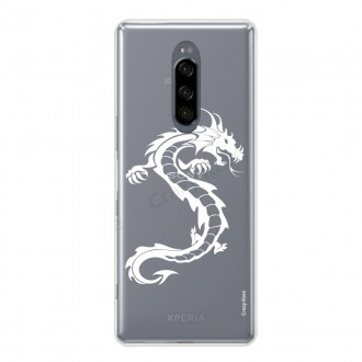 Coque compatible Xperia 1 souple Dragon Blanc - Crazy Kase