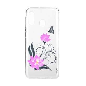 Coque compatible Galaxy A20e souple Fleur de lotus et papillon- Crazy Kase