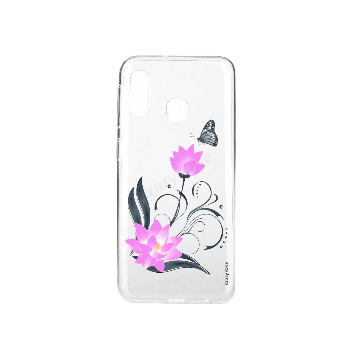 Coque compatible Galaxy A20e souple Fleur de lotus et papillon- Crazy Kase