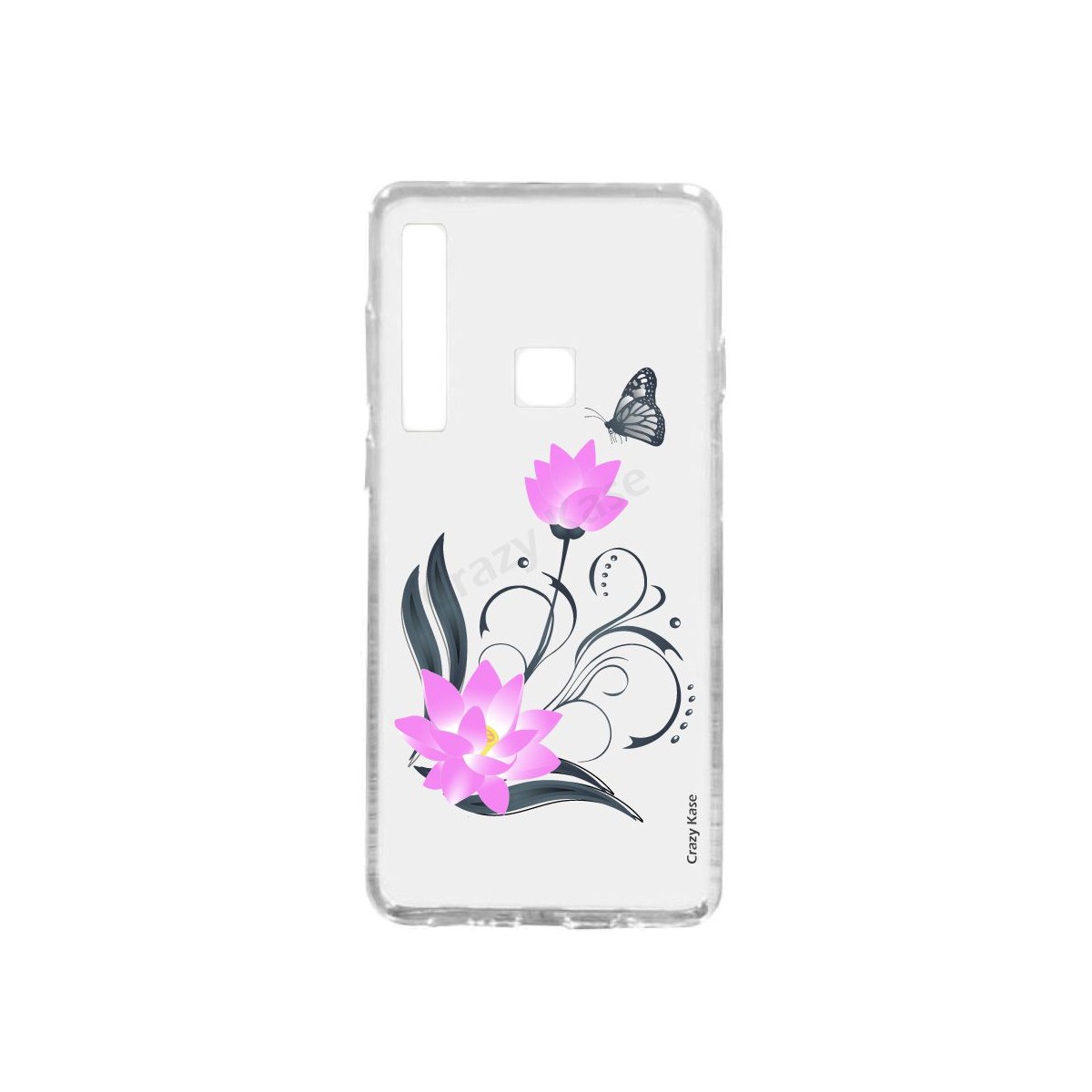 Coque compatible Galaxy A9 (2018) souple Fleur de lotus et papillon- Crazy Kase