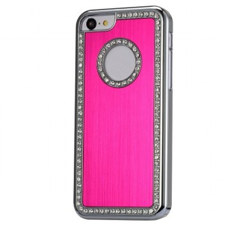 Coque iPhone 5C aluminium brossé rose et Strass