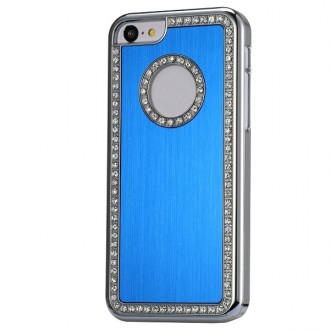 Coque iPhone 5C aluminium brossé bleu nuit et Strass