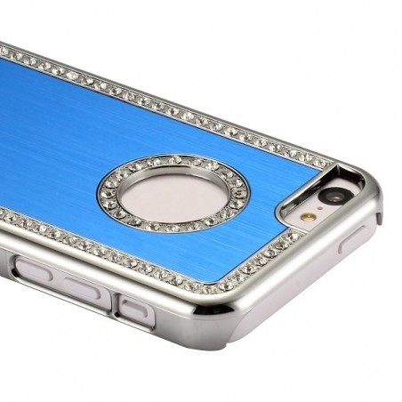 Coque iPhone 5C aluminium brossé bleu nuit et Strass