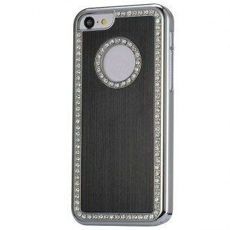 Coque iPhone 5C aluminium brossé noire et Strass