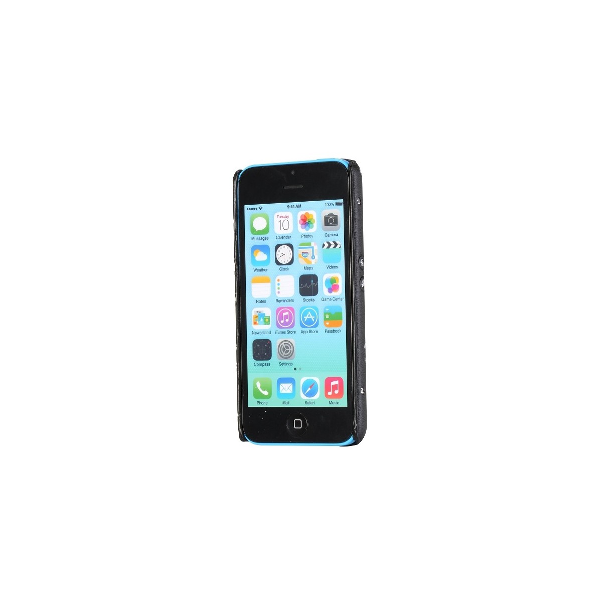 Coque iPhone 5C Simili-cuir noire et Strass