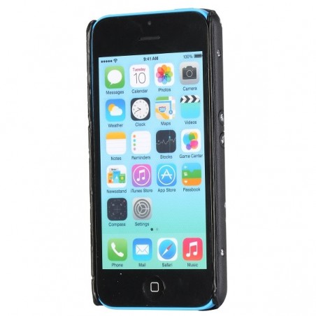 Coque iPhone 5C Simili-cuir noire et Strass