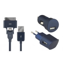 Pack charge 3 en 1 Colorblock Blue Moon pour Apple iPhone et téléphones micro USB