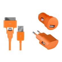 Pack charge 3 en 1 Colorblock orange pour Apple iPhone et téléphones micro USB