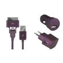 Pack charge 3 en 1 Colorblock Deep Purple pour Apple iPhone et téléphones micro USB