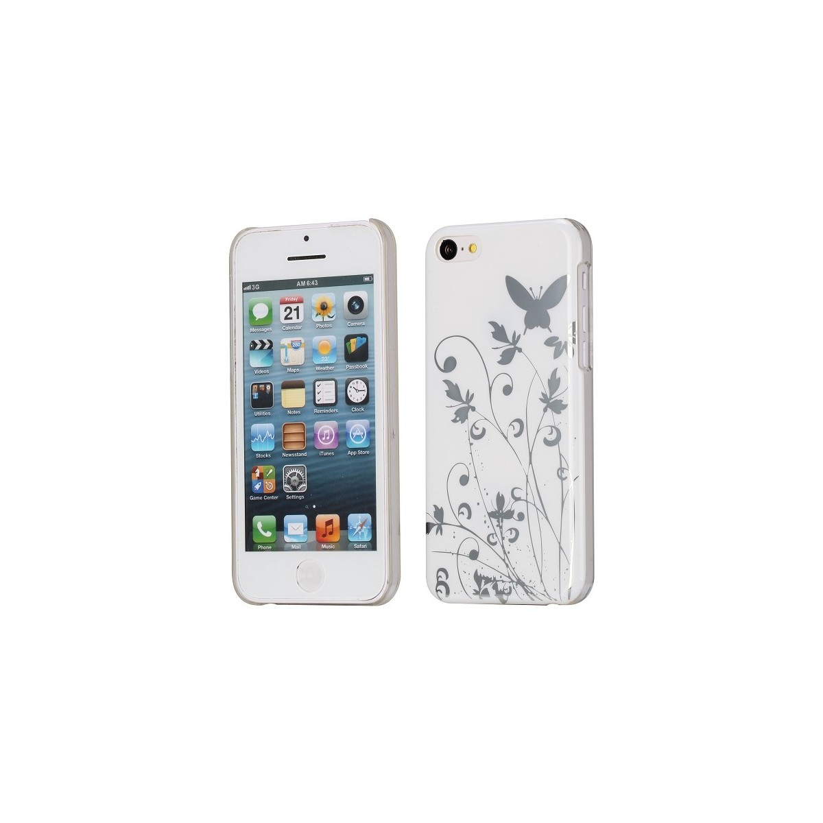 Coque plastique motif papillons et fleurs fond blanc pour Apple iPhone 5C