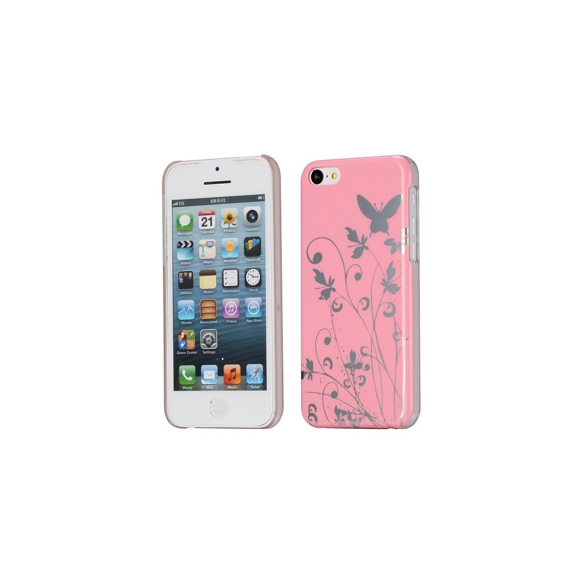 Coque plastique motif papillons et fleurs fond rose pour Apple iPhone 5C
